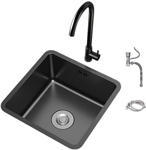 Kitchen Sink, Black 304 Nano Stainless Steel Rectangular Bar Washbasin, Table Top Undercounter Small Single Sink with Faucet (Size : 40 * 40CM)