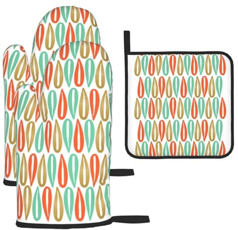 Lot de 3 maniques et maniques de style moderne du milieu du siècle, gants de cuisine résistants à la chaleur, pour la cuisine et le barbecue
