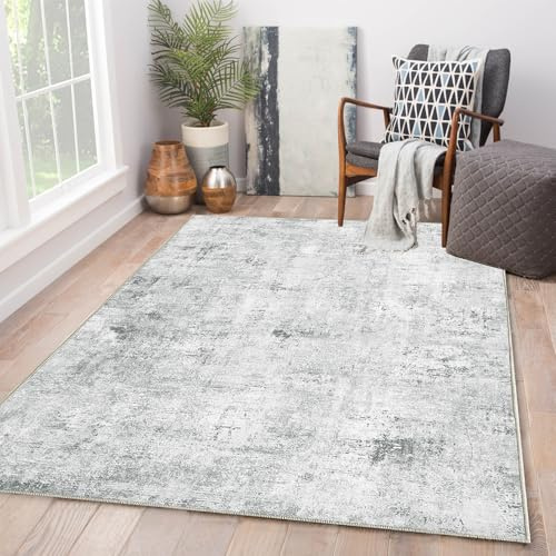 Guchuang Bedding Washable Rugs Living Room Area Rugs Grey Modern Abstract Large Non Slip Carpet Short Pile Rugs for Bedroom Dining Room Kitchen, Soft Faux Wool, 120x170cm