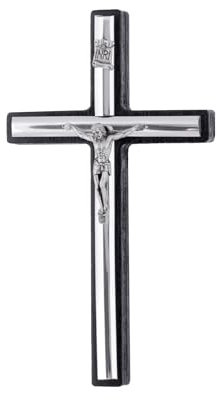 4Soul Kruzifix, Wandkreuz, 25,4 cm, Holzkreuz-Dekor mit silberfarbenem Jesus, religiöse Wandkunst, perfektes katholisches Geschenk (Schwarz, Größe M, 25,4 cm)