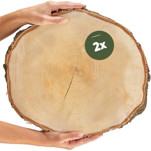 Große Holzscheiben 35 cm zum Holz-Deko Basteln - 2 Stk. runde EU Birkenholz Baumscheiben