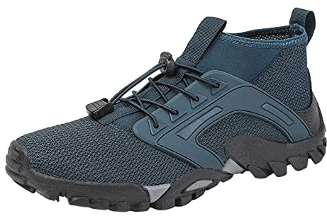 Chaussures de sport pour homme tendance et simple, couleur unie, nouveau motif, maille respirante, semelle épaisse, chaussures de randonnée, séchage rapide et traçage, chaussures à enfiler, bleu, 6.5