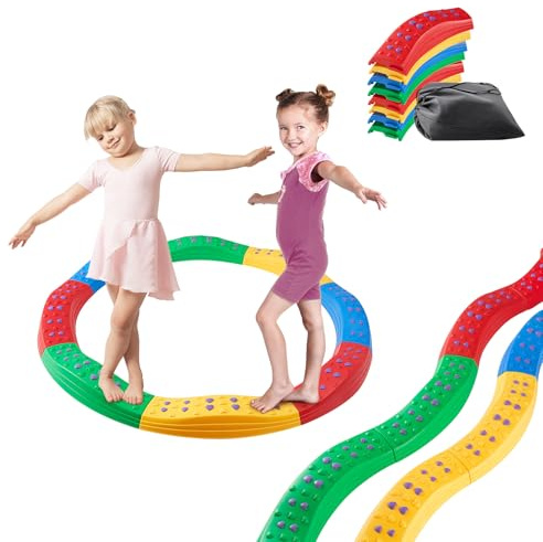 VEVOR Schwebebalken, 8Stk. Balancierbalken mit rutschfester strukturierter Oberfläche und Gummipads, Montessori-Spielzeug für Kinder von 2–6 Jahren, fördert Koordination und grobmotorische Fähigkeiten