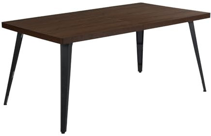 FurnitureR 150CM Dining Table Rectangular for 4-6 Person with Wooden Table Top and Metal Steel Legs, 150x80x74cm, Dark Brown