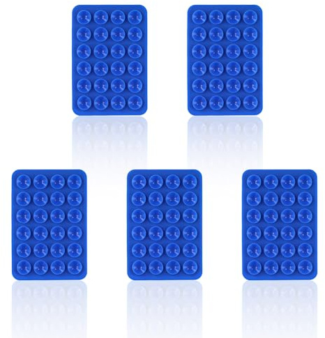 5 Pcs Silicone Phone Suction Mount For iPhone Android Selfies and Videos | Phone Sticky Cup, Suction Cup Phone Grip Holder, Adhesive Sticky Holder Accessories, Rectangular Single-Sided (Dark Blue)