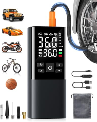 Lorrtta Compressore Aria Portatile, Gonfia Gomme Auto Portatile, Compressore Aria Portatile 150PSI con Luce LED, può Essere Utilizzato come Power Bank,Adatto per Auto,Moto e Biciclette