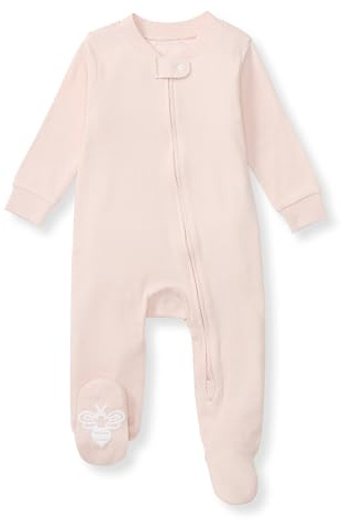 Burt's Bees Baby Pailles Sleep and Play, Soft 100% Organic Cotton One Piece Pj With Non-slip Bee Grip Footies, Newborn Essentials Dormir pour bébés et petits enfants, rose solide Rib, Rose Solid Rib,