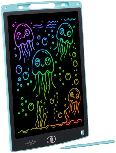 infactory LCD Schreibtafeln: LCD-Schreibtafel für Kinder, 12/30 cm, Stift, Lösch-Sperre, blau (Druckempfindliche Schreibtafel, Druckempfindliche Schreibtafeln, LED)