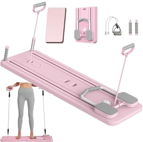MPYEKP Pilates Reformer-Maschine, Bauch-Fitnessbrett, 5 In 1 Reformer Pilates Maschine Mit Timer, Tragbares Fitnessstudio Für Heimtraining(Pink)