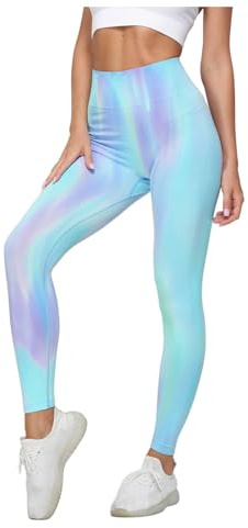 Glitzer Hose Kostüm Karneval Damen Leggings Glitzerhose 80er Strumpfhose Pailettenhose Galaxy Lack 90er Sexy Hellblau, M