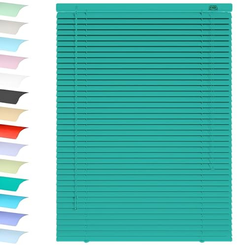 Aluminum Mini Blinds For Indoor Windows, 1 Cordless Slat Horizontal Venetian Blind & Shades, 20324048606470'' Blackout Window Blinds For Home Office Bathroom(Teal)