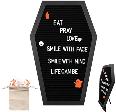 Wooden Gothic Coffin Shaped Message Board, Premium Black Felt Letter Board for Wall Mount or Tabletop Display, Halloween Home Decor, Gothic Bulletin Board