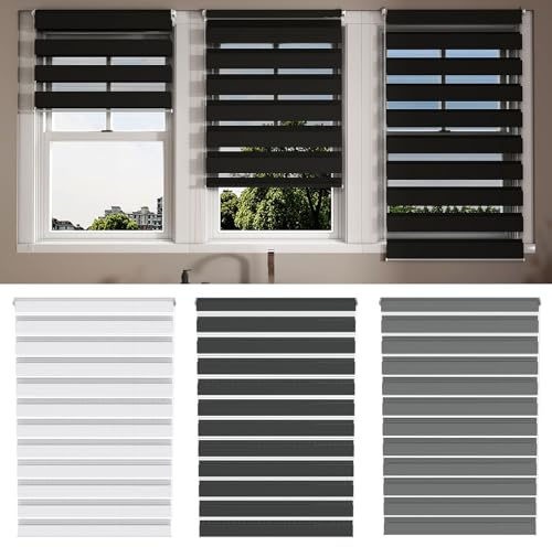 LZQ Doppelrollo Klemmfix ohne Bohren|B70 x H220cm Schwarz|Fenster Rollos für Innen|Duo Rollo Klemmrollo mit Lichtdurchlässig und Verdunkelnd|Höhe Stufenlos Verstellbar