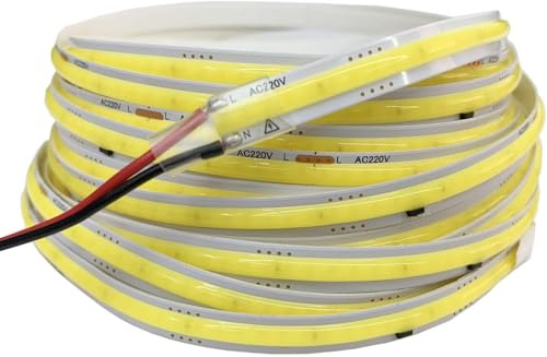 Tira de luces LED COB de 220V, cinta de luces Flexible IC inteligente, sin necesidad de controlador, alto brillo, 296 LED, iluminación lineal RA95, blanco cálido, 1-10m (6000K-Cool White, 10M)