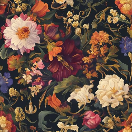 Vinilo adhesivo para pared Flores de jardín florales bohemias barrocas románticas Papel tapiz adhesivo papel de contacto papel de pared papel de pared fácil de despegar para mesita de noche cajón gab