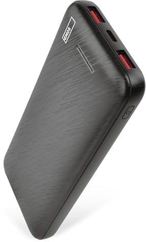 EMOS – Alpha Q3 Powerbank 10 000 mAh – externt batteri med genomströmning – 2 USB-A 1 USB-C utgång PD20 W – 10 000 mAh/37 Wh – inkl. datakabel – auto på/av – för smartphone, surfplatta – svart