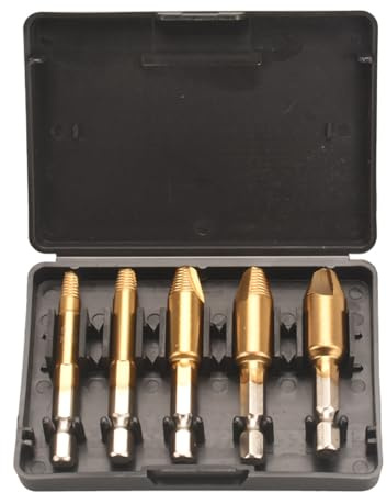 Set di estrattori per viti rotte, kit di rimozione bulloni spogliati in acciaio al carbonio, 5 pezzi