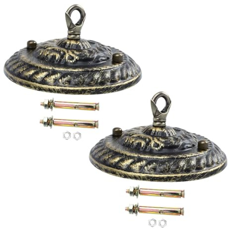 IWOWHERO Rosone Lampadario in Ferro e Lega di Zinco 2 Pezzi Vintage con Ganci Design Delicato Copertura per Lampada a Sospensione, Pratici e Sicuri per Decorazione Casa