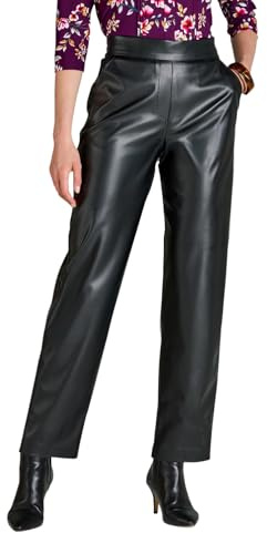 Amber Ladies Faux Leather Pull-On Trousers, Soft Leather Look with Elasticated Waist & Slant Pockets | Chic Wardrobe Essential Black 14 Short