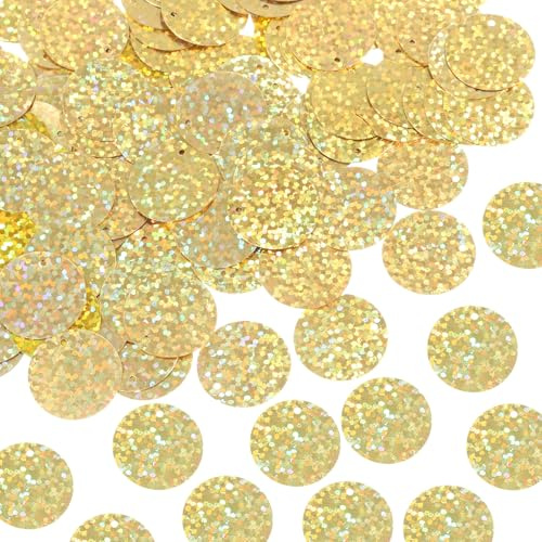 QUARKZMAN 450 Pcs Lentejuelas Planas Redondas 20mm/0.8 Pulgadas Oro laser | Lentejuelas Sueltas, Para Costura Artesanal, Con Agujero De Un Solo Lado, Para Bordado DIY Ropa Joyería