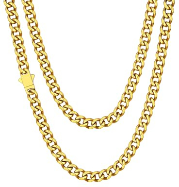 ChainsHouse Goldene Kette Herren Edelstahl Halskette 6mm Goldkette 76cm Männer Kubanische Kette Lang Panzerkette 6mm Gliederkette Hip Hop Halsreif Gold Modeschmuck für Jahrestag