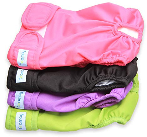Teamoy 4pcs Washable Female Dog Diapers, Reusable Doggie Diaper Wraps for Female Dogs, Super-Absorbent and Comfortable, Large