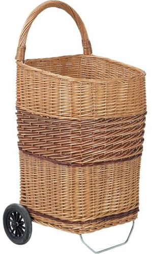 AUBRY GASPARD - Chariot à Bûches Osier sur roulettes - Osier Bicolore - Roues Caoutchouc Ø16 cm - Hauteur 65 cm, Longueur 44 cm - Anse Inarrachable - Fond Plein Antipoussière