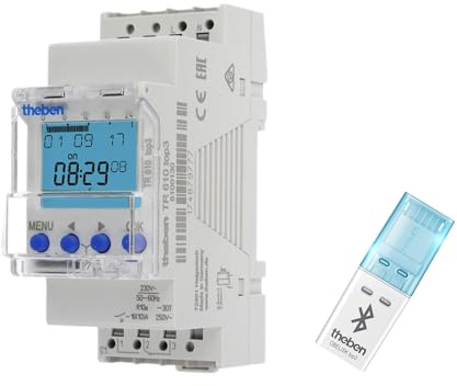 Theben Set 6100130 TR 610 top3 Digitale Zeitschaltuhr + Bluetooth Obelisk | Je 1 x Digitale Zeitschaltuhr TR 610 top3 6100130 (Wochenprogramm, Hutschiene) und Bluetooth OBELISK top3 BLE-Dongle 9070130