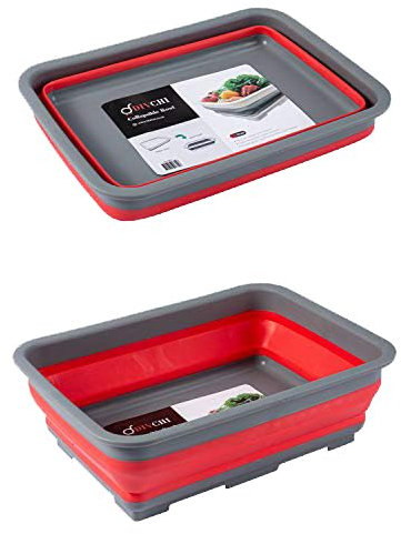 DIVCHI Folding Washbasin Collapsible Washing Up Bowl Retractable Portable Thickened Travel Washbasin Wash Foam Foot Travel Outdoor Car Laundry Washing Basin (Red/Grey)