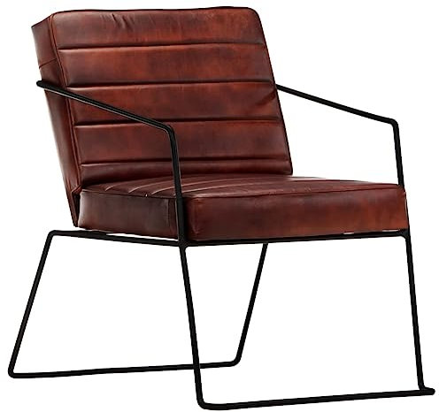 vidaXL Poltrona Imbottita Morbida Vintage Minimalista Comoda Sedia con Braccioli Poltroncina Relax in Vera Pelle Telaio in Acciaio Marrone Scuro