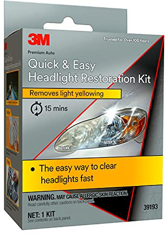 3M Schnelle und einfache Scheinwerfer-Restaurierungs-Set, entfernt leichte Vergilbung in 15 Minuten, 39193, 1 Set