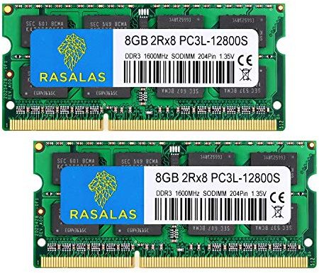 Rasalas 16GB (2x8GB) PC3L 12800S 8 GB DDR3L 1600MHz Sodimm 2Rx8 DDR3 1600 PC3-12800 Portatile RAM Notebook Memoria 1.35V/1.5V 204-Pin CL11 Kit
