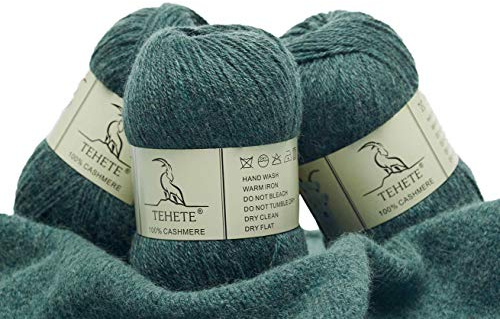 TEHETE 100% Kaschmir Garn zum Stricken, 50g x 3 Bälle Häkelgarn 250 Metern Handstrickgarn 3-fädig, seidig & edel Wolle-Grün