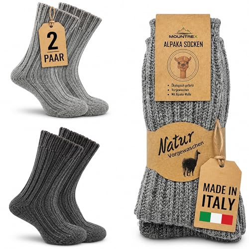 MOUNTREX Alpaka Socken 2 Paar – Dicke Wollsocken Wintersocken Damen Herren