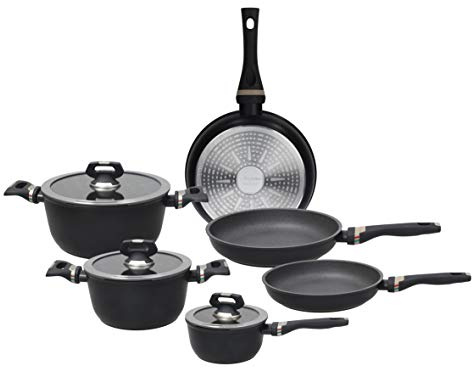 Tognana Italika Premium, Batteria di pentole e padelle antiaderenti, Set con 3 padelle, 3 casseruole, 3 coperchi in vetro, 9 Pezzi, Alluminio, Nero