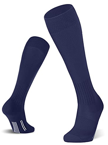 FITRELL 2/3 Pack Soccer Socks Baseball Softball For Youth Kids Boys Girls, Over-The-Calf Football Socks for Adult Men Women,Navy,Small