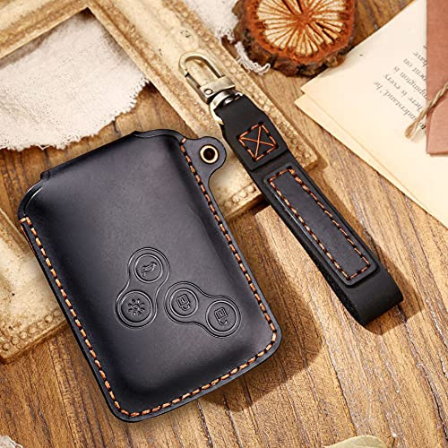 HIBEYO Smart Autoschlüssel Hülle passt für Renault 4-Tasten Schutzhülle Schlüsselhülle Cover für Renault Koleos Captur Grand Scenic Megane Laguna Zoe Leder Schlüsselanhänger Fernbedienung-A Schwarz