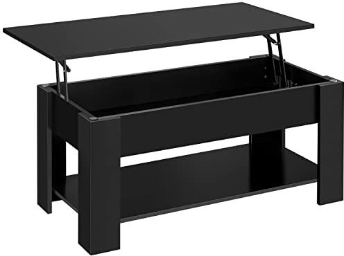 Yaheetech Couchtisch, Höhenverstellbarer Wohnzimmertisch, Schwarz, 98x50cm | Kaffeetisch mit verstecktem Stauraum & stabiler Sofatisch für Wohnzimmer & Büro