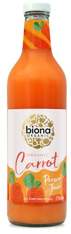 Biona Organic Carrot Juice 750ml, Pack of 6 - Immediately Pressed After Harvest - Recyclable Glass Bottle - Not From Concentrate - No Added Sugar - Vegan