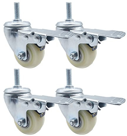 Suwooy Nylon-lenkrollen, 4 Stück Möbelrollen 40mm/50mm, Schwenkrollen Mit Bremse/Ohne Bremse, Geräuscharme/Verschleißfeste Transportrollen, Rollen Für Möbel, Mit Muttern,4brakes-40mm/M8