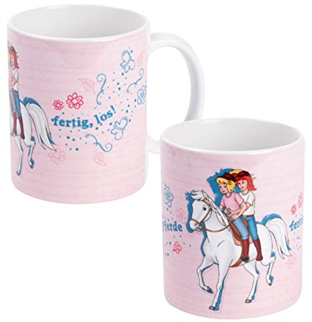 Bibi & Tina Tasse - Auf die Pferde, fertig, los! Kaffeetasse Becher Kaffeebecher aus Keramik Rosa 320 ml