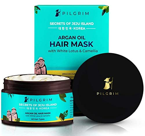 PILGRIM Maschera per capelli coreana all'olio di argan per capelli secchi e crespi con loto bianco e camelia, maschera per capelli per lisciare i capelli, condizionamento profondo e controllo della