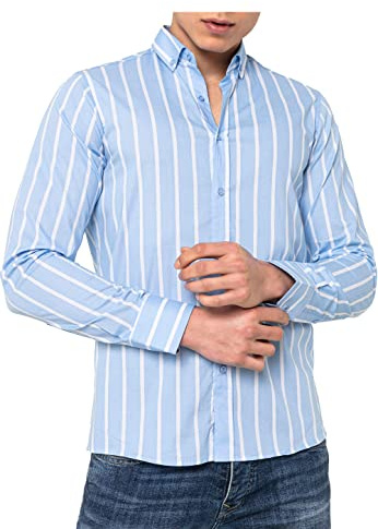 RED BRIDGE Chemise Homme rayée Modern Fit Manches Longues Bleu Clair L