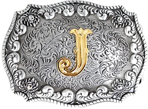Western Cowboy 3D-bokstäver initial alfabet bältesspänne A ~ Z (utom H och V) för män eller kvinnor, J