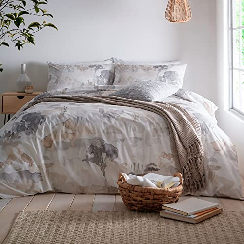 Appletree - Linen Landscape Duvet Cover - Super King Bedding Size (260 x 220cm) - Soft 100% Cotton - 2 Pillowcases - Watercolour Art Bedding in Natural - Linen Duvet Cover - Abstract Print Duvet