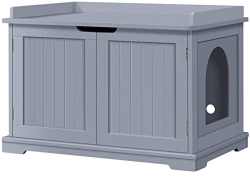 Abician Maison de Toilette pour Chat Meuble Cache Litière en Bois MDF Armoire de Rangement Minimaliste à Doubles Portes avec Accès Latéral Trous d’aérations 75,5× 51× 52,5 cm Gris