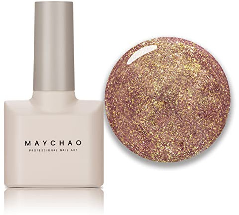 MAYCHAO Glitter Gel Nail Polish, 15ML Shimmer Purple Nail Varnish, Soak Off UV LED Nail Glitter Gel Polish Nail Art Starter Manicure Salon DIY at Home, 0.5 OZ