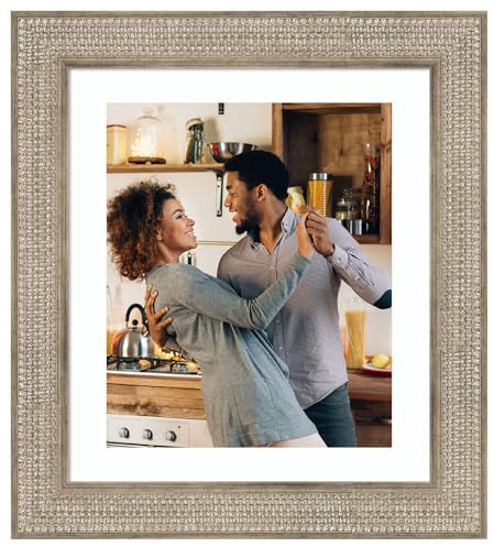 Amanti Art Picture Frame 20x24 Matted to 16x20 Photo Frame, Trellis Silver Wood Framing for your Wedding Photos, Family Pictures, Diploma, Certificate, Kids Art Gift for Mom or Poster Wall Decor