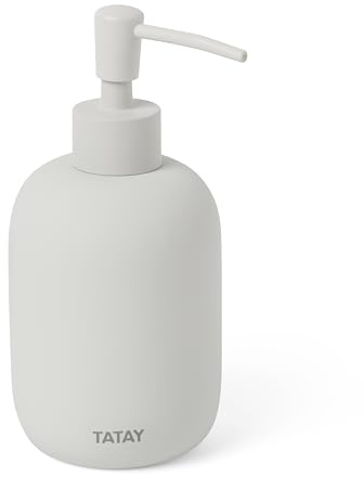 TATAY Dispensador de jabón de cerámica Soft, Tacto Suave y Acabado Mate, Libre de BPA, Blanco. Medidas: 9,5 x 8 x 17 cm