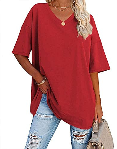 Famulily Women's Summer Casual V Neck Half Sleeve T Shirt Ladies Short Sleeve Oversized Baseball Tshirts Tunic Tops